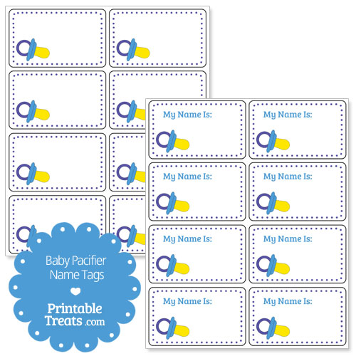 blue pacifier name tags