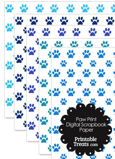 Blue Paw Print Digital Scrapbook Paper from PrintableTreats.com