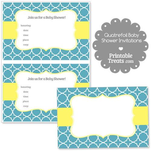 blue quatrefoil baby shower invitation