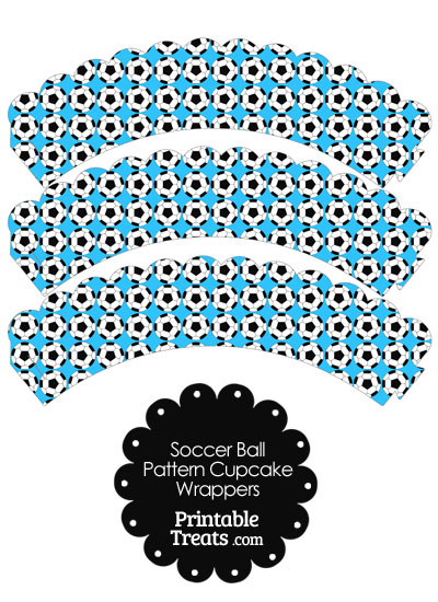 Blue Soccer Ball Pattern Scalloped Cupcake Wrappers from PrintableTreats.com