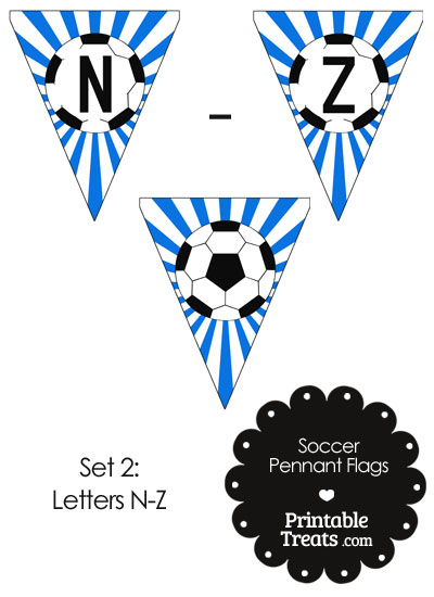 Blue Soccer Party Flag Letters N-Z from PrintableTreats.com