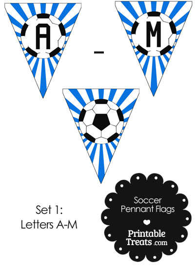 Blue Soccer Pennant Banner Flag Letters A-M from PrintableTreats.com