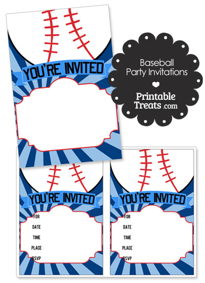 Blue Sunburst Baseball Party Invites from PrintableTreats.com