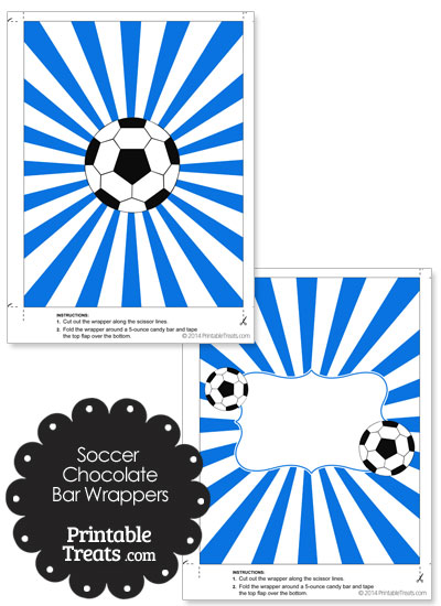 Blue Sunburst Soccer Party Candy Wrappers from PrintableTreats.com