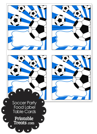 Blue Sunburst Soccer Party Food Labels from PrintableTreats.com