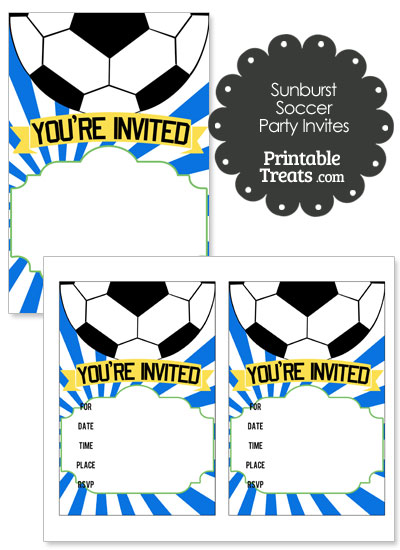 Blue Sunburst Soccer Party Invites from PrintableTreats.com