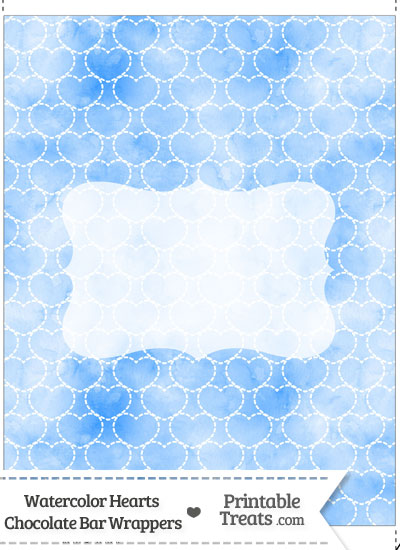 Blue Watercolor Hearts Chocolate Bar Wrappers from PrintableTreats.com