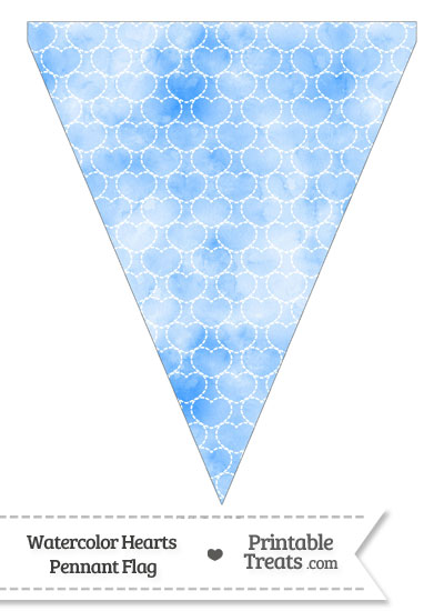 Blue Watercolor Hearts Pennant Banner Flag from PrintableTreats.com