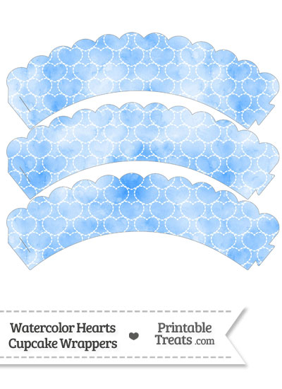 Blue Watercolor Hearts Scalloped Cupcake Wrappers from PrintableTreats.com