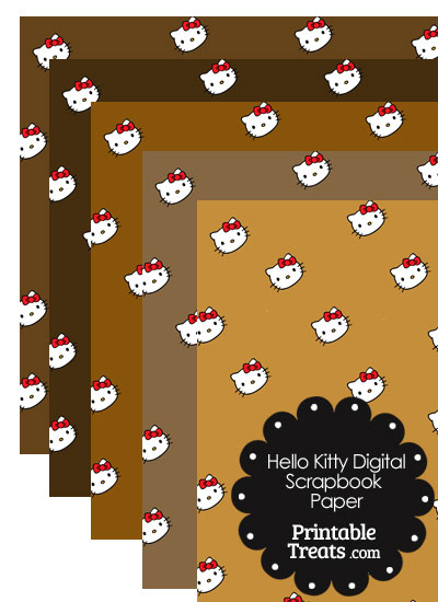 Brown Background Hello Kitty Digital Scrapbook Paper from PrintableTreats.com