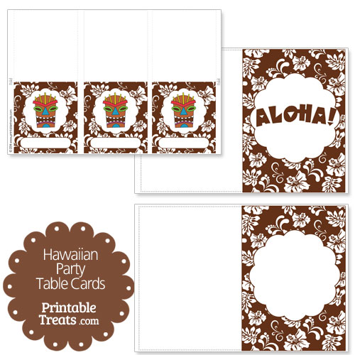 brown Hawaiian party table cards