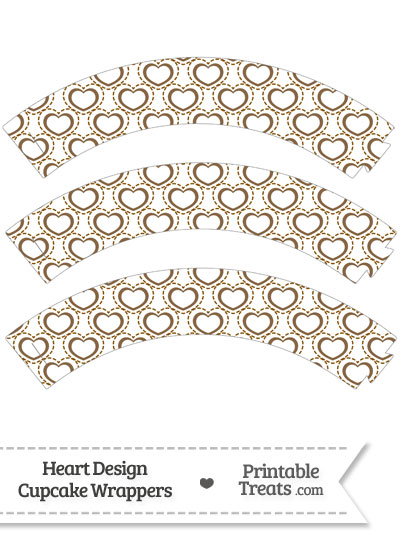 Brown Heart Design Cupcake Wrappers from PrintableTreats.com