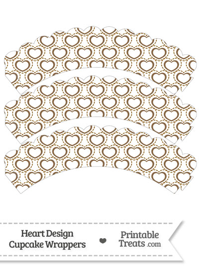 Brown Heart Design Scalloped Cupcake Wrappers from PrintableTreats.com