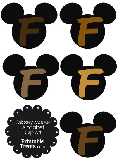 Brown Mickey Mouse Head Letter F Clipart from PrintableTreats.com