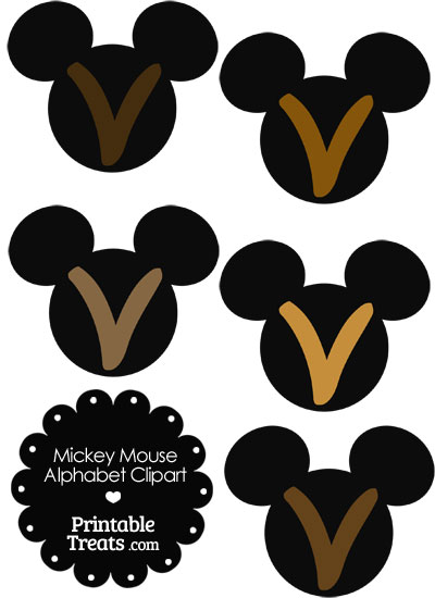 Brown Mickey Mouse Head Letter V Clipart from PrintableTreats.com