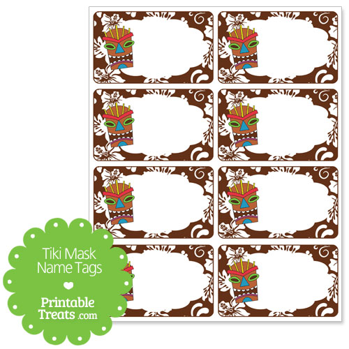 brown tiki mask name tag printable
