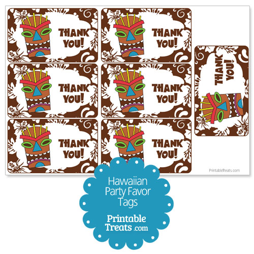 brown tiki mask party favor tags