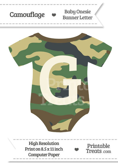 Camouflage Baby Onesie Shaped Banner Letter G from PrintableTreats.com