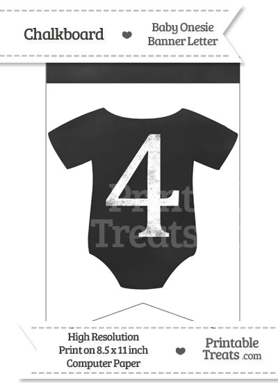 Chalkboard Baby Onesie Shaped Banner Number 4 from PrintableTreats.com