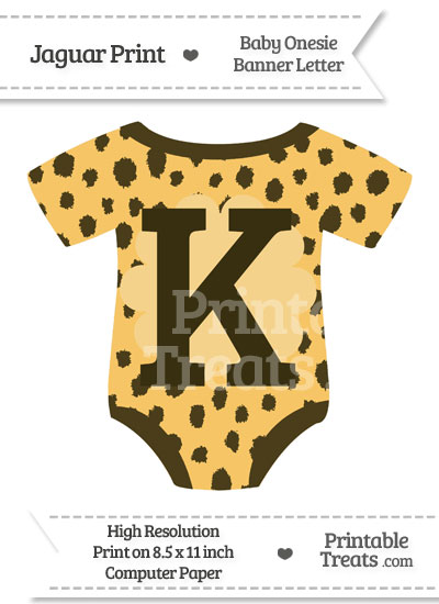Cheetah Print Baby Onesie Shaped Banner Letter K from PrintableTreats.com