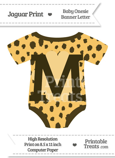 Cheetah Print Baby Onesie Shaped Banner Letter M from PrintableTreats.com