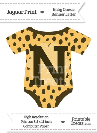 Cheetah Print Baby Onesie Shaped Banner Letter N from PrintableTreats.com