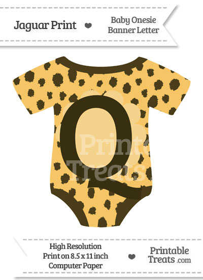 Cheetah Print Baby Onesie Shaped Banner Letter Q from PrintableTreats.com