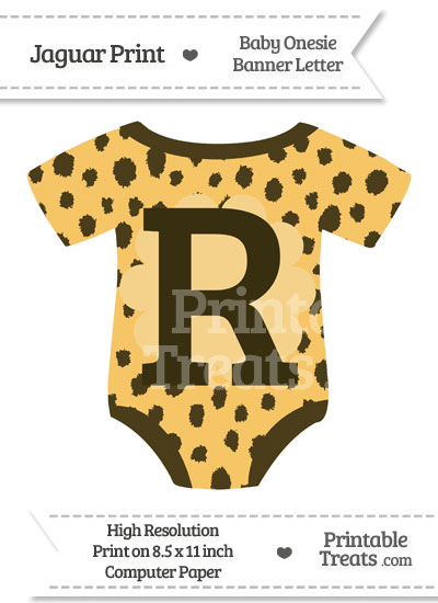 Cheetah Print Baby Onesie Shaped Banner Letter R from PrintableTreats.com