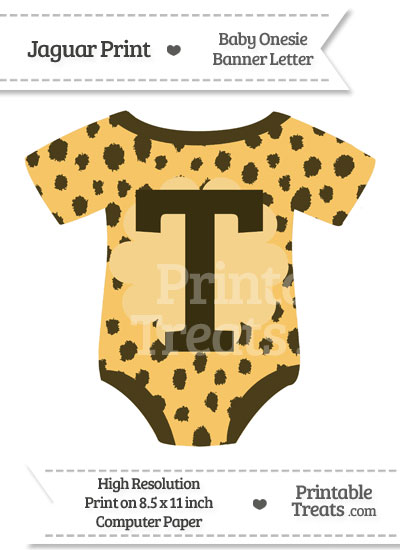 Cheetah Print Baby Onesie Shaped Banner Letter T from PrintableTreats.com