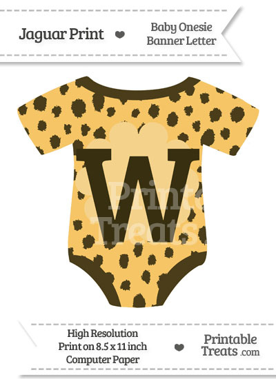 Cheetah Print Baby Onesie Shaped Banner Letter W from PrintableTreats.com