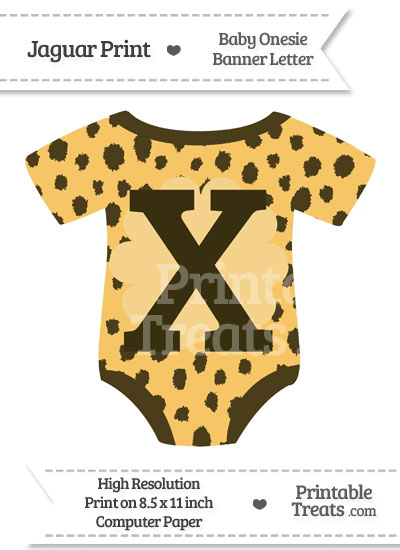 Cheetah Print Baby Onesie Shaped Banner Letter X from PrintableTreats.com