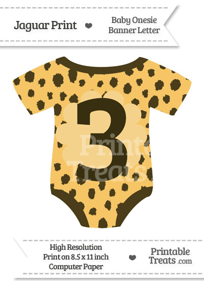 Cheetah Print Baby Onesie Shaped Banner Number 3 from PrintableTreats.com