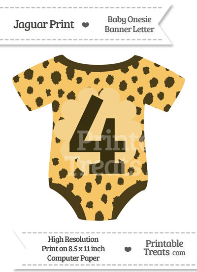 Cheetah Print Baby Onesie Shaped Banner Number 4 from PrintableTreats.com