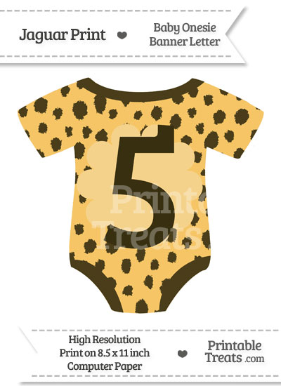 Cheetah Print Baby Onesie Shaped Banner Number 5 from PrintableTreats.com