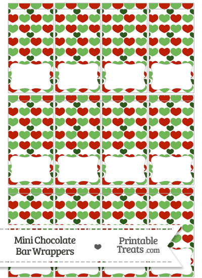 Christmas Hearts Mini Chocolate Bar Wrappers from PrintableTreats.com