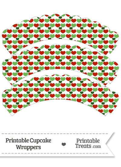 Christmas Hearts Scalloped Cupcake Wrappers from PrintableTreats.com
