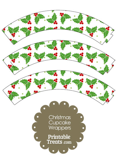 Christmas Holly Cupcake Wrappers from PrintableTreats.com