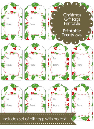 Christmas Holly Gift Tags from PrintableTreats.com