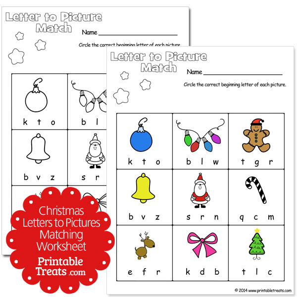 Christmas letters to pictures matching worksheet