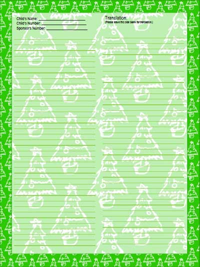 christmas tree stationery template for sponsored child