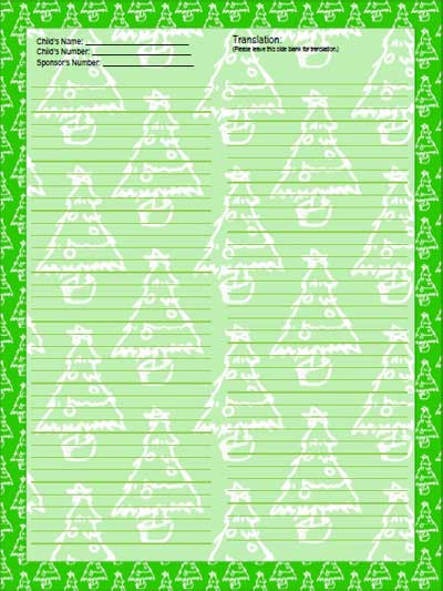 christmas tree stationery template for sponsored child