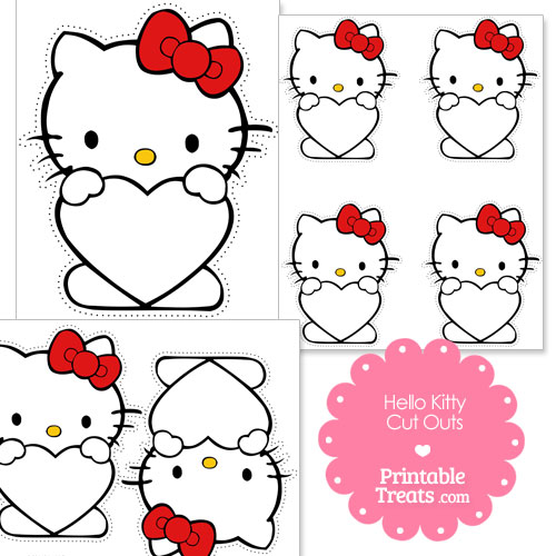 cut outs of Hello Kitty holding a heart