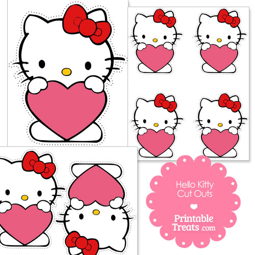 cut outs of Hello Kitty holding a pink heart