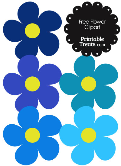 Cute Flower Clipart in Shades of Blue from PrintableTreats.com
