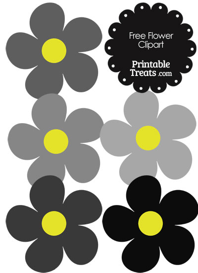 Cute Flower Clipart in Shades of Grey from PrintableTreats.com