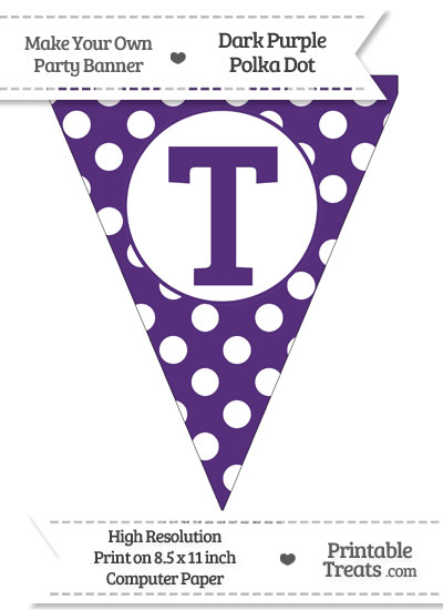 Dark Purple Polka Dot Pennant Flag Capital Letter T from PrintableTreats.com