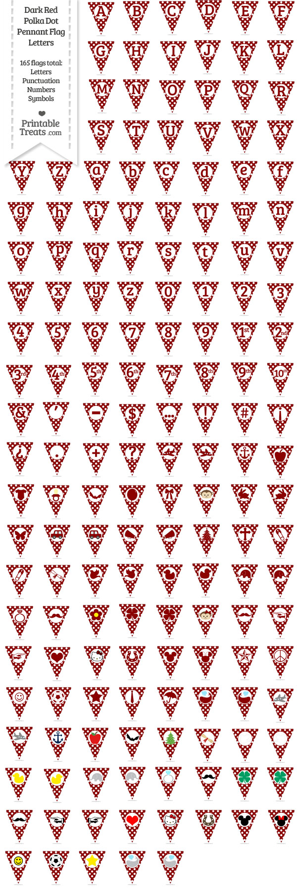 Dark Red Polka Dot Pennant Flag Letters Download from PrintableTreats.com