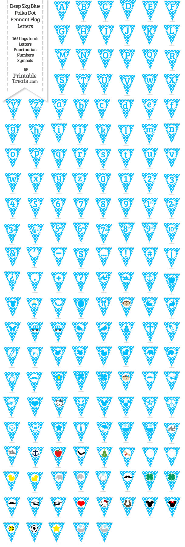 Deep Sky Blue Polka Dot Pennant Flag Letters Download from PrintableTreats.com