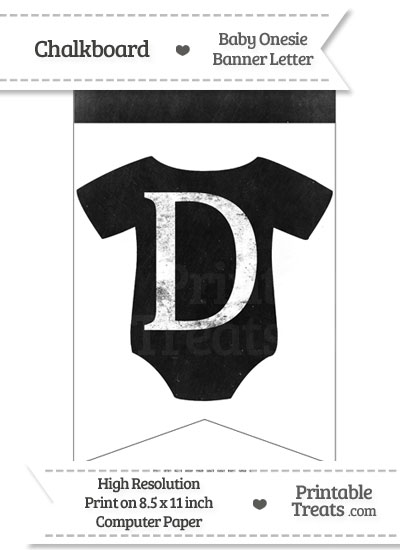 Dirty Chalkboard Baby Onesie Shaped Banner Letter D from PrintableTreats.com
