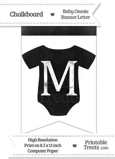 Dirty Chalkboard Baby Onesie Shaped Banner Letter M from PrintableTreats.com